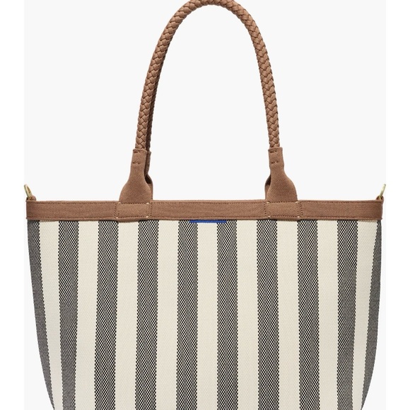 ROTHYS Rothy's The Lightweight Zip Tote Cabana Stripe Cream Black Camel NEW Tags - Picture 11 of 14